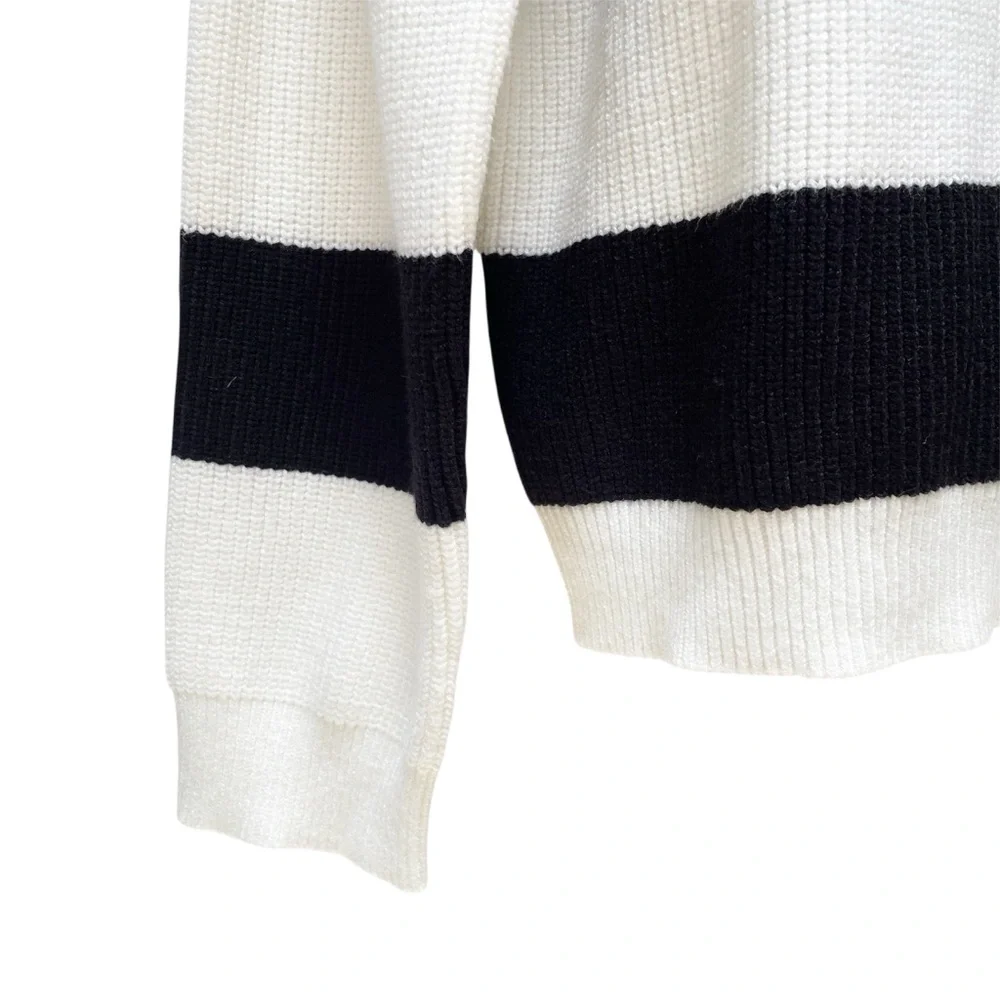 ANTHROPOLOGIE Ruffle Collar Sweater White Black Striped Pullover Medium NWT - Picture 8 of 13